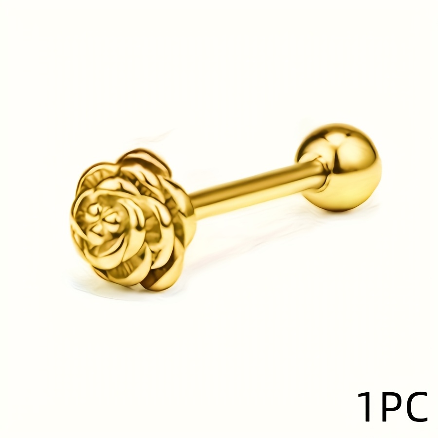 Multicolor Stainless Steel Tongue Stud Rose Flower Sphere